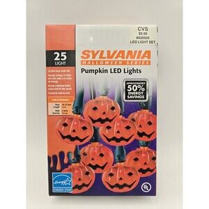 Sylvania Pumpkin LED String Lights 25 Lights Halloween Jack O Lantern